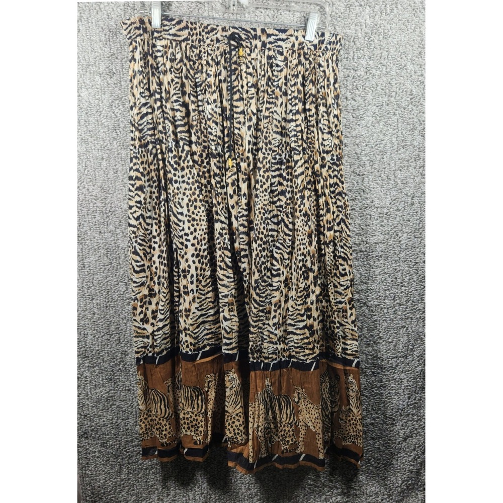 Revue Maxi Skirt Tan Animal Print Pleated Zebra Cheetah Safari Women 2X